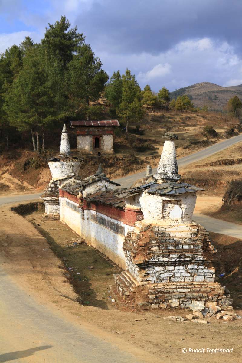 Buddhist wall on the road in Wangdue Phodrang  Valley, Bhutan