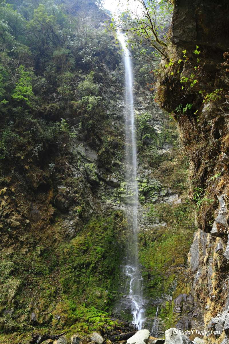 Waterfall in valley of Bhutan