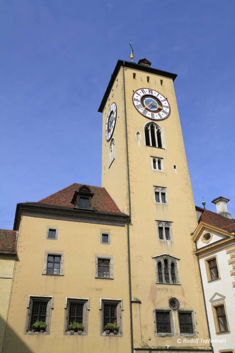 Clock tower of the old town hall in Regensburg