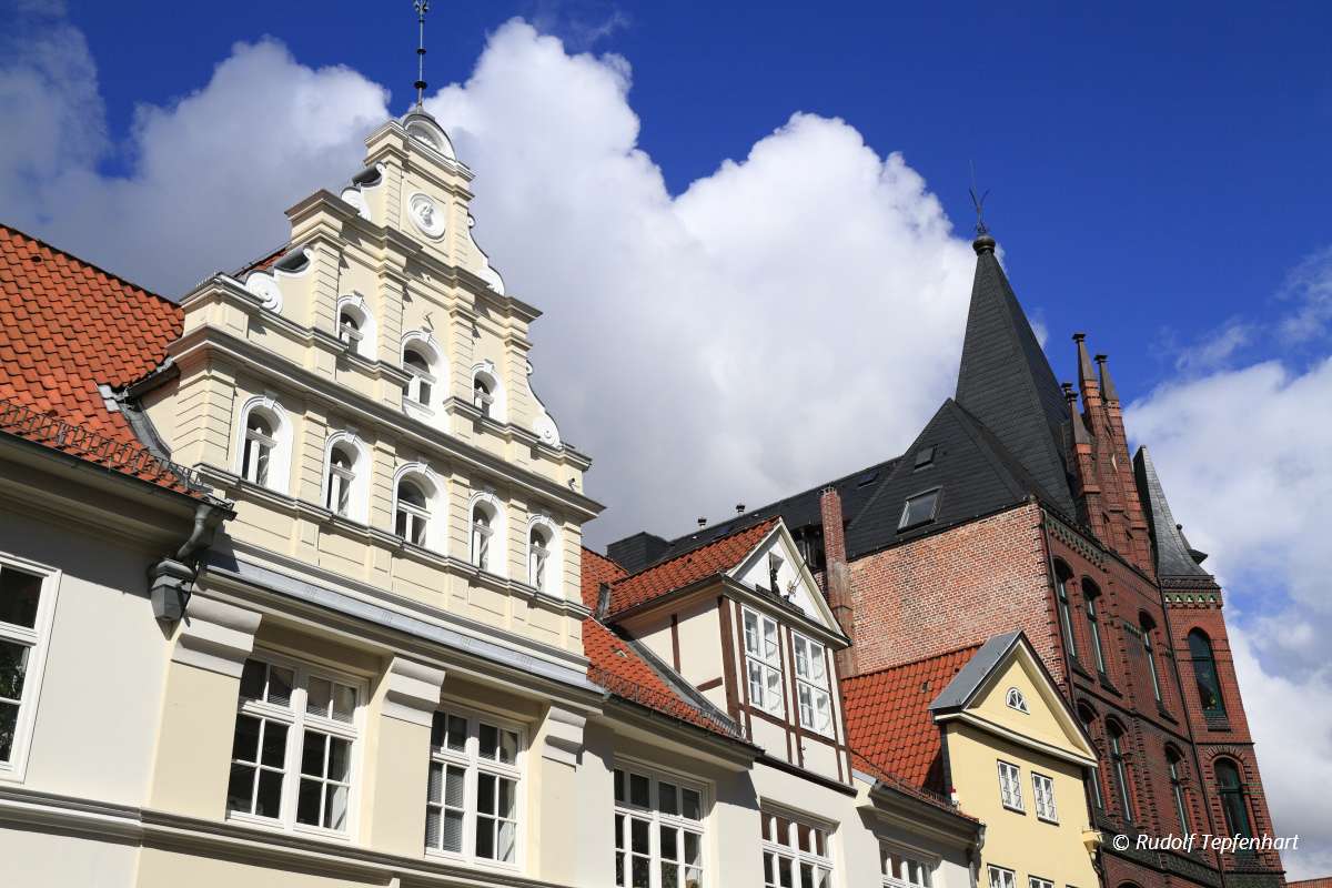 Facade of historic buildings in Lueneburg