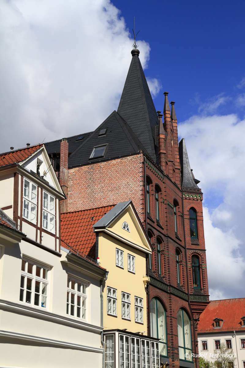 Facade of historic buildings in Lueneburg