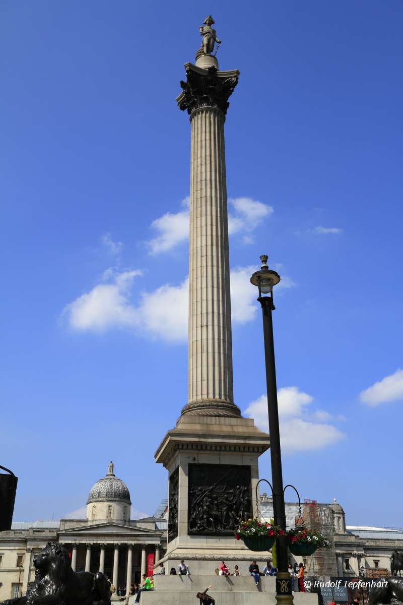 Nelson Column monument in Trafalgar Square in London