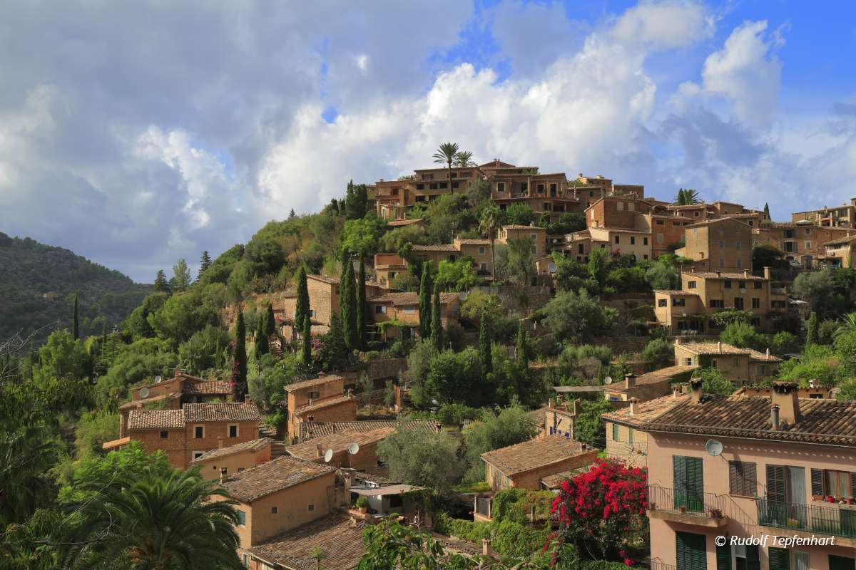 Panoramic view of the mediterranean village of Deja in Mallorca,