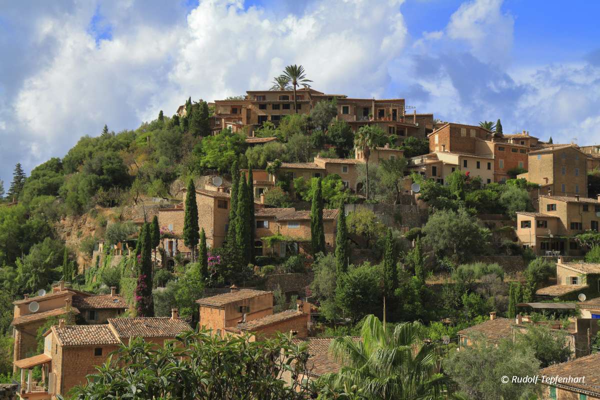 Panoramic view of the mediterranean village of Deja in Mallorca,