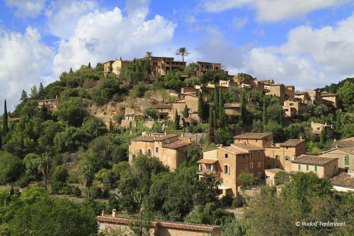 Panoramic view of the mediterranean village of Deja in Mallorca,