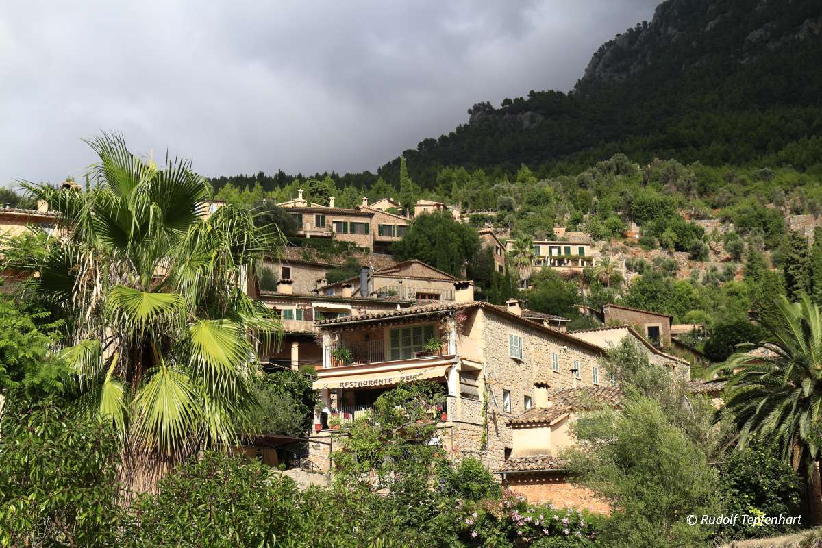 Panoramic view of the mediterranean village of Deja in Mallorca,