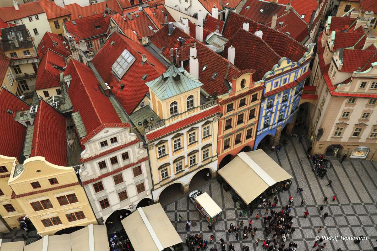 Aerial view of old Town Square, Czech Republic